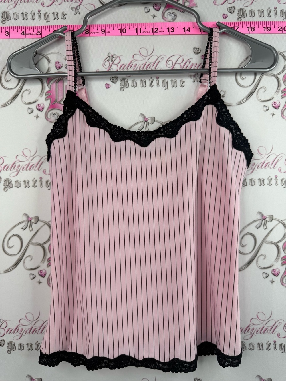 Premiere Collection tank top stripes Pink Pinstripe Lace-Trim Cami